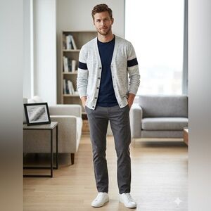 Banana Republic Men’s Medium Gray Navy Cotton Knit Grandpa Cardigan Sweater M